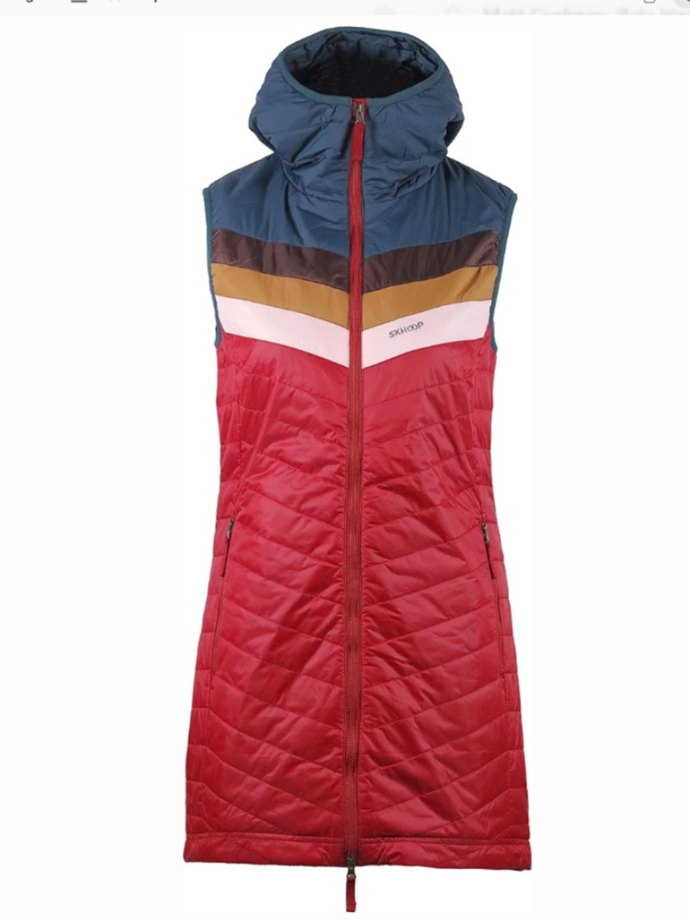 Skhoop Paige Long Puffer Hooded Vest Red Size S